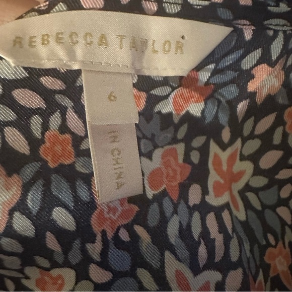 Rebecca Taylor Blouse Sz 6 Floral V Neck 3/4 Sleeves Silk Blend - Picture 9 of 11